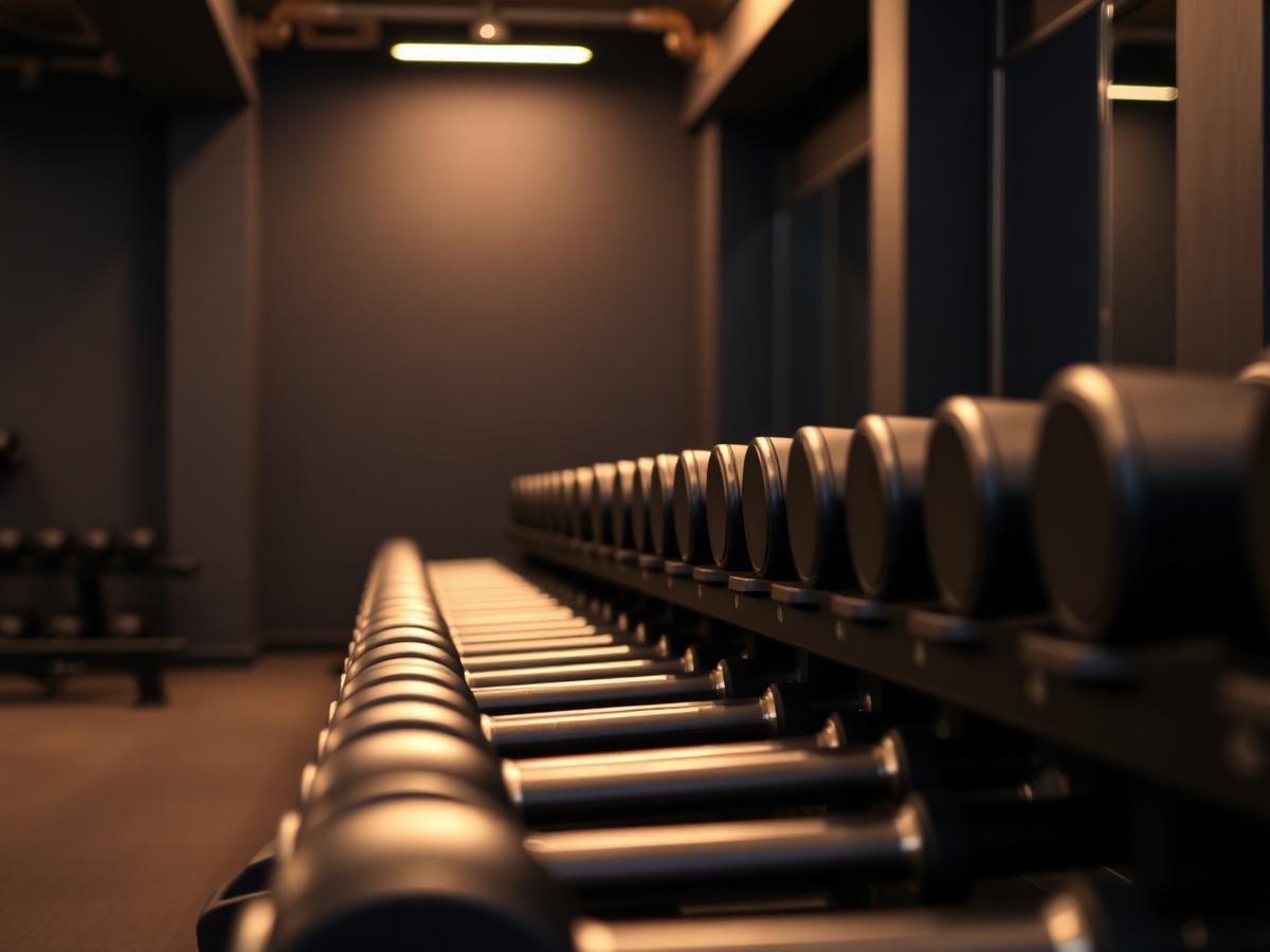 Rack of dumbbells in a quiet gym used for strength training sessions